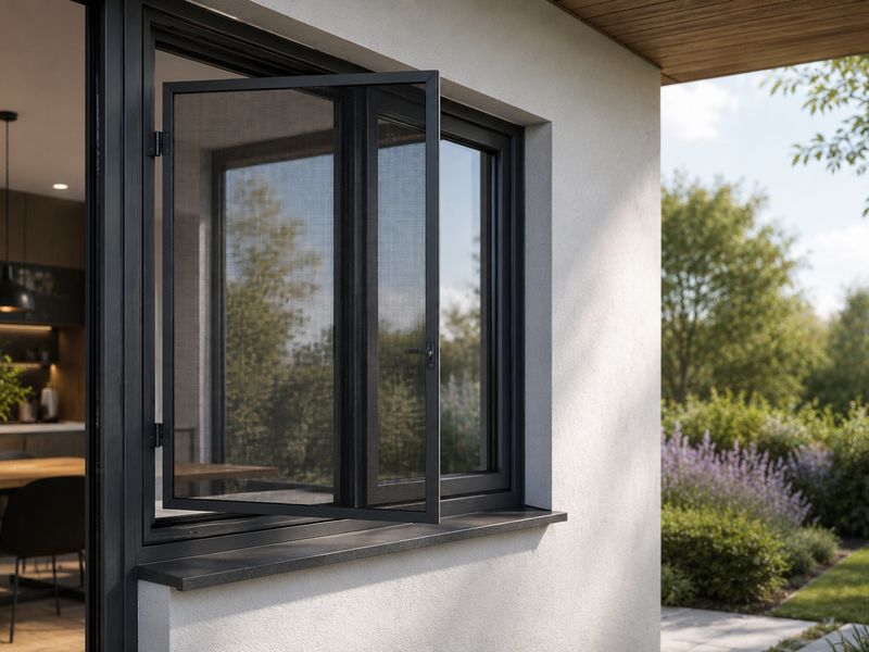 Insektenschutz-Spannrahmen in einem geöffneten Fenster
